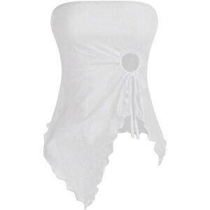 Women's Mesh Drawstring Split Tube Top White